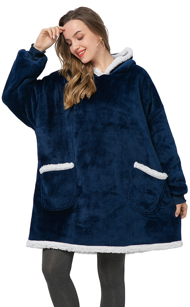 Filthoodie i fleece med stor huva och fickor – one size
