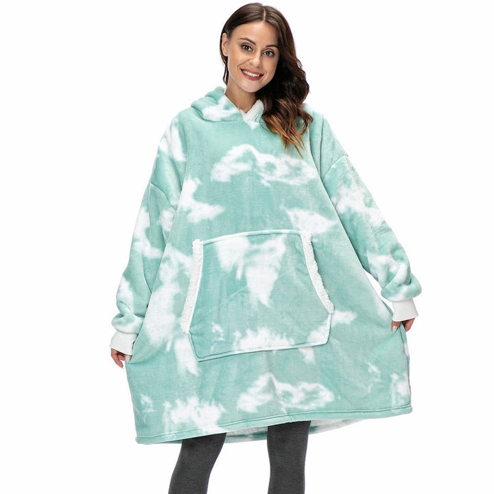 Filthoodie i fleece med stor huva och fickor – one size