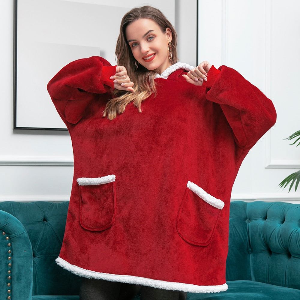 Filthoodie i fleece med stor huva och fickor – one size