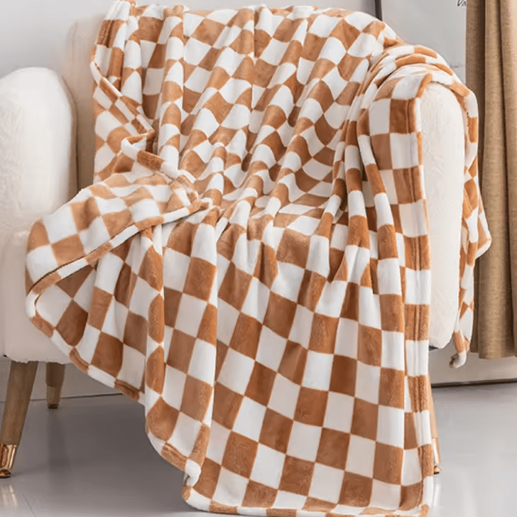 Rutig filt i flanellfleece, mjuk och noppfri