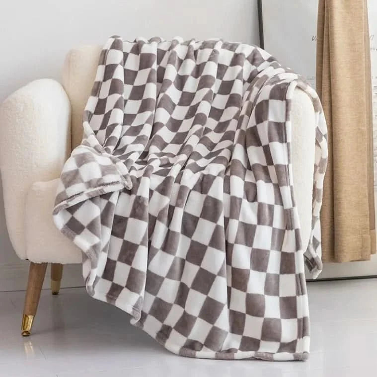 Rutig filt i flanellfleece, mjuk och noppfri