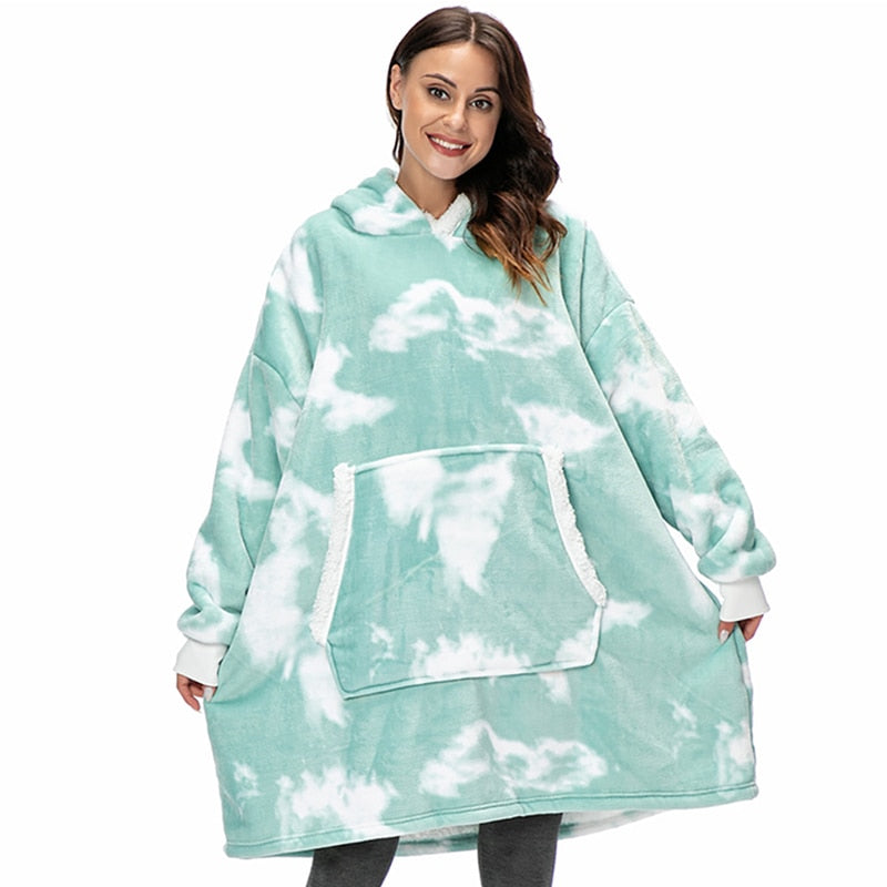 Filthoodie i fleece med stor huva och fickor – one size