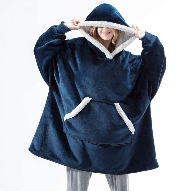 Filthoodie i fleece med stor huva och fickor – one size