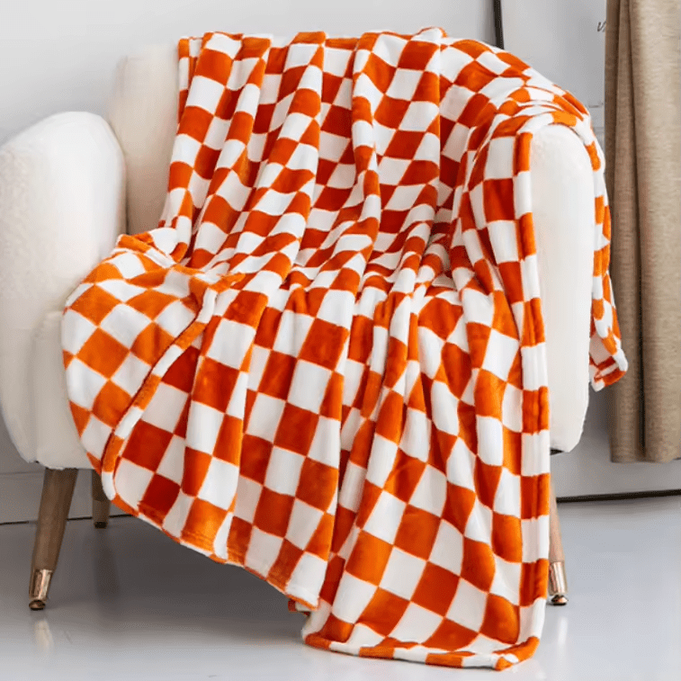 Rutig filt i flanellfleece, mjuk och noppfri