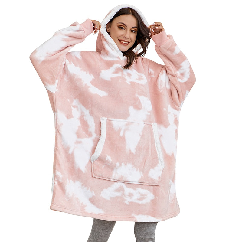 Filthoodie i fleece med stor huva och fickor – one size