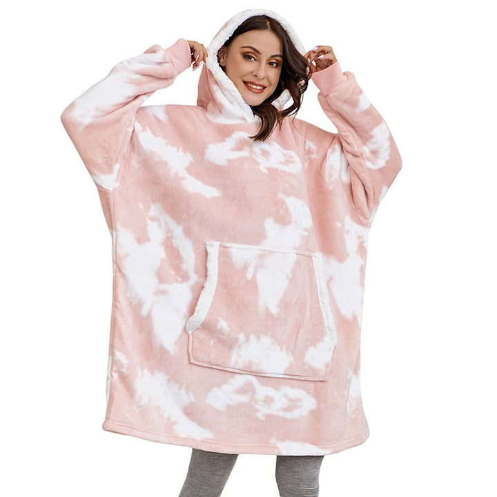 Filthoodie i fleece med stor huva och fickor – one size