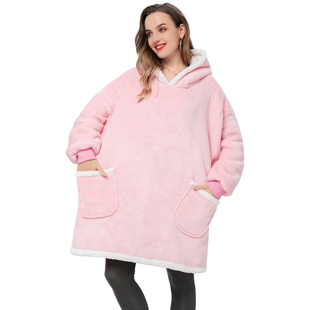 Filthoodie i fleece med stor huva och fickor – one size