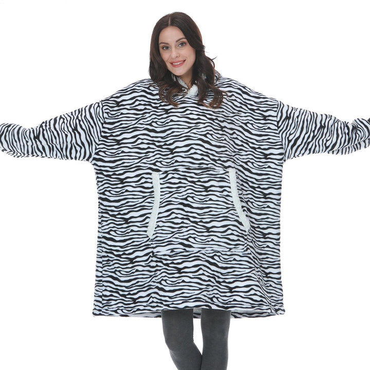 Filthoodie i fleece med stor huva och fickor – one size
