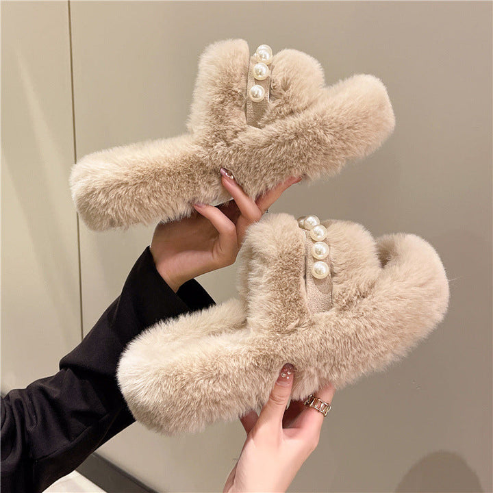 Myslunda™ Fluffiga öppna tofflor med eleganta pärldetaljer