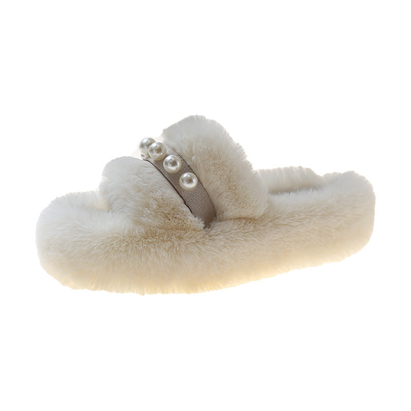 Myslunda™ Fluffiga öppna tofflor med eleganta pärldetaljer