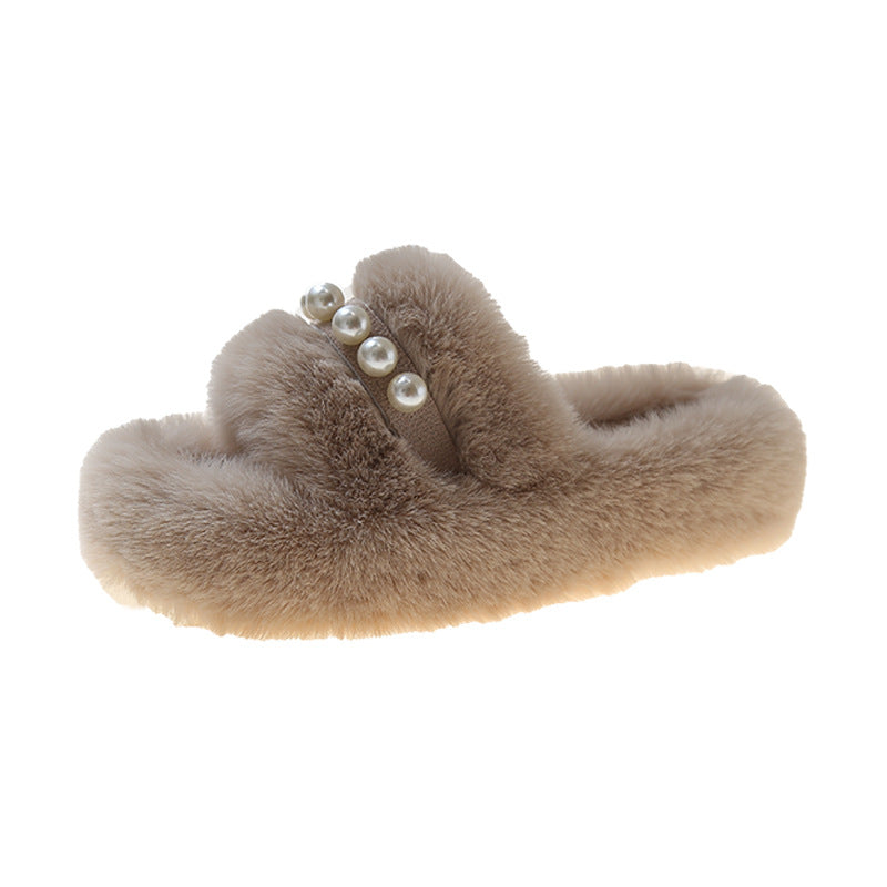 Myslunda™ Fluffiga öppna tofflor med eleganta pärldetaljer