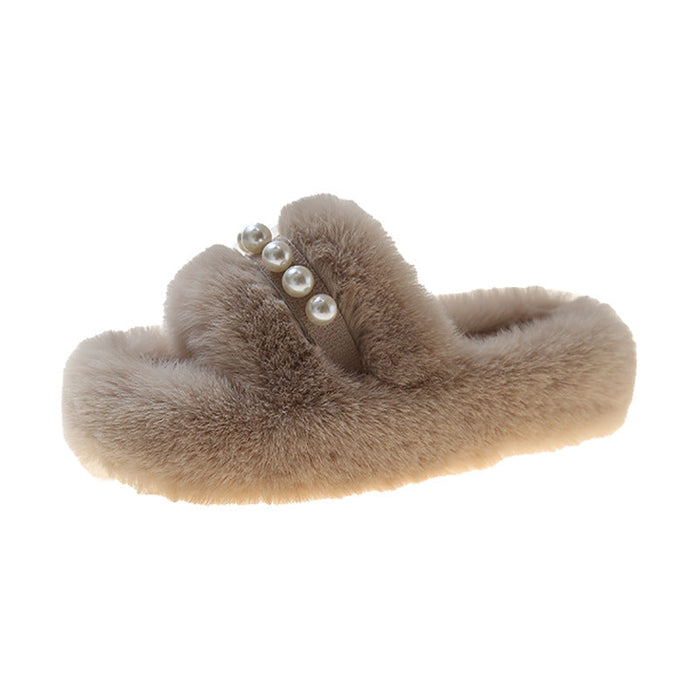 Myslunda™ Fluffiga öppna tofflor med eleganta pärldetaljer