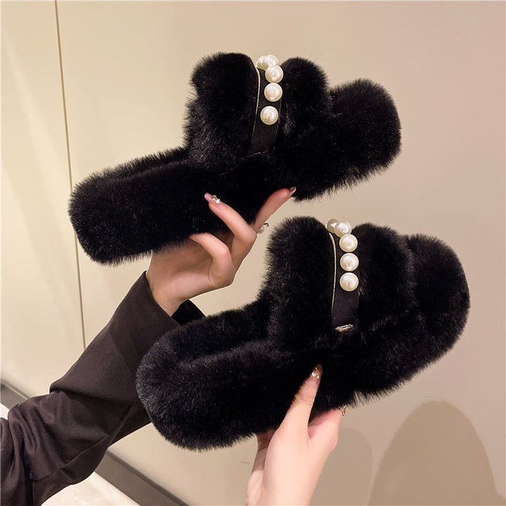Myslunda™ Fluffiga öppna tofflor med eleganta pärldetaljer