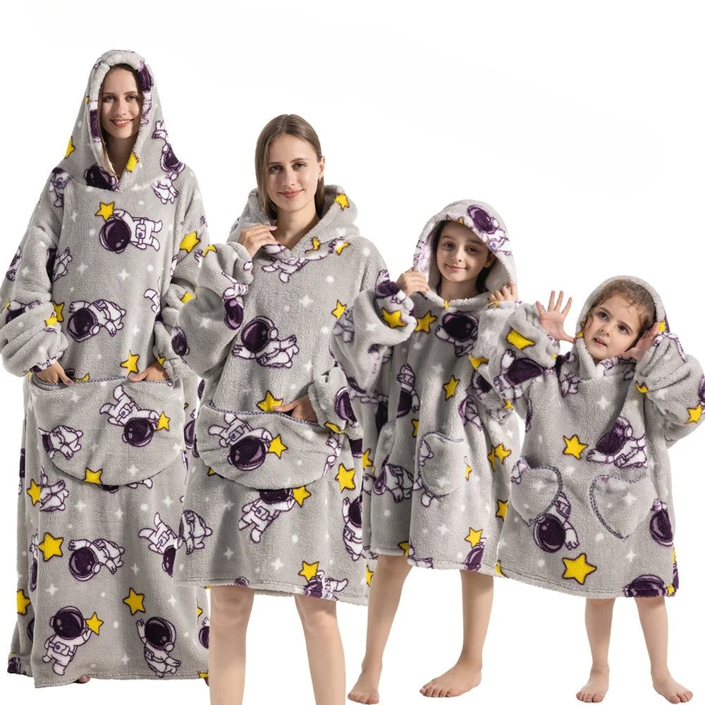 Oversize hoodiefilt med pumpamönster i fleece och flanell