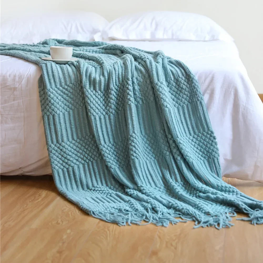 Nordic Stil Tjock Stickad Filt