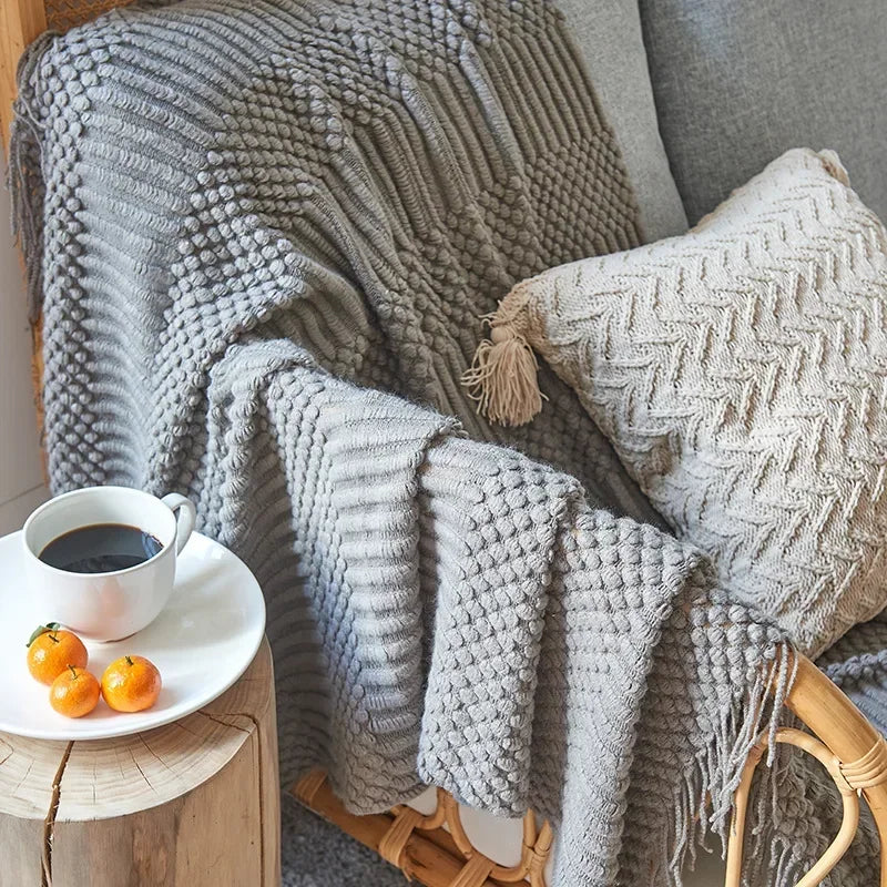 Nordic Stil Tjock Stickad Filt