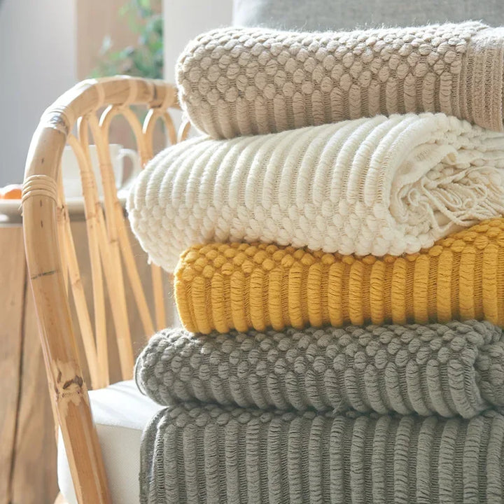 Nordic Stil Tjock Stickad Filt