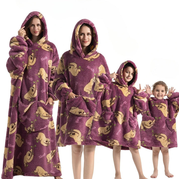 Oversize hoodiefilt med pumpamönster i fleece och flanell