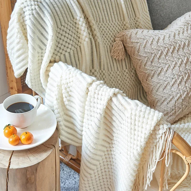 Nordic Stil Tjock Stickad Filt