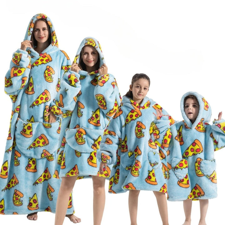 Oversize hoodiefilt med pumpamönster i fleece och flanell