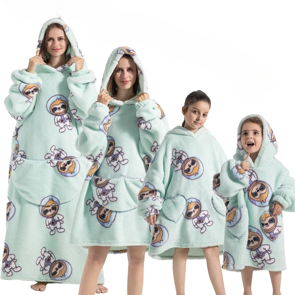 Oversize hoodiefilt med pumpamönster i fleece och flanell