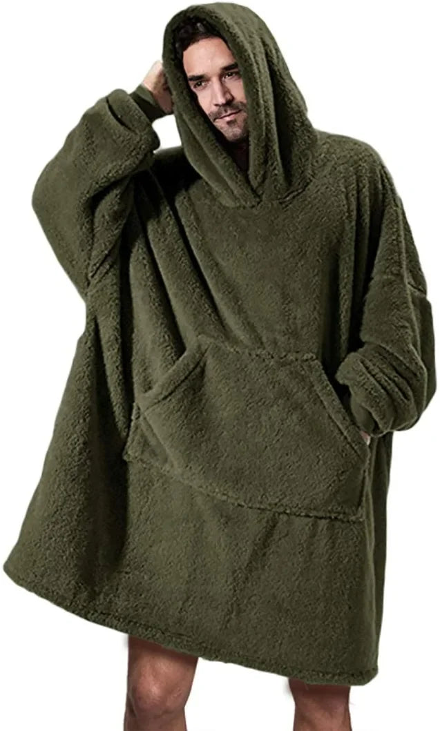 Oversize hoodiefilt i flanell med långa ärmar, unisex