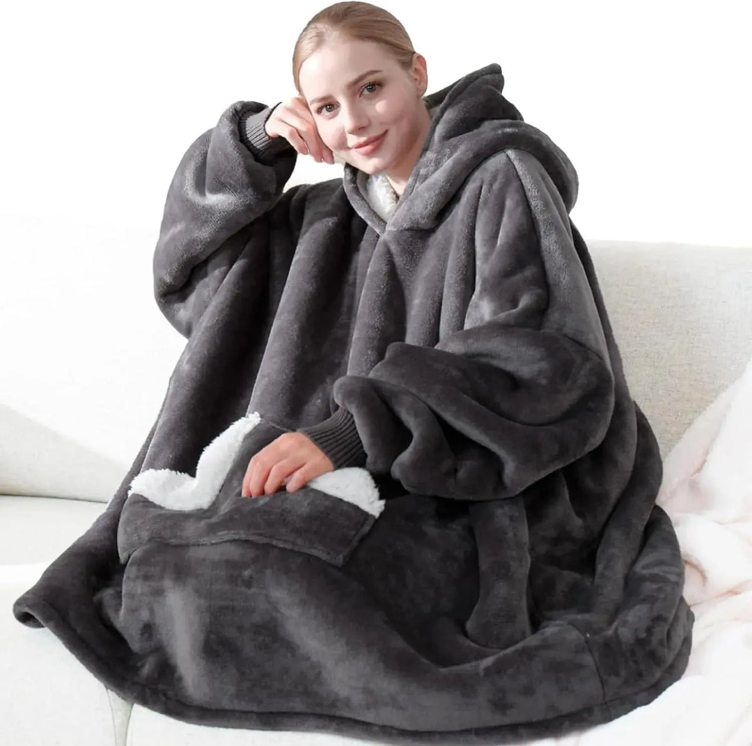 Jättestor oversize hoodie-filt i tjock borstad fleece