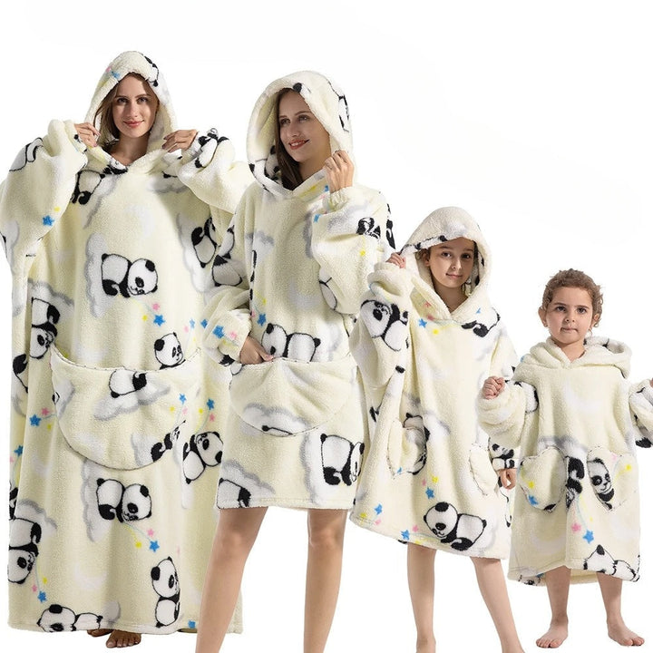 Oversize hoodiefilt med pumpamönster i fleece och flanell