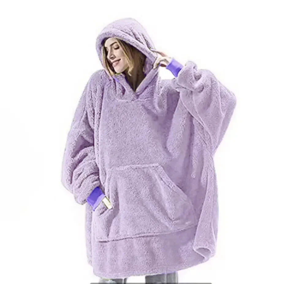 Oversize hoodiefilt i flanell med långa ärmar, unisex