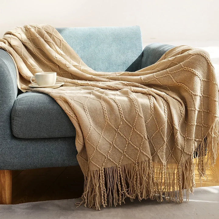 Nordic Stil Tjock Stickad Filt