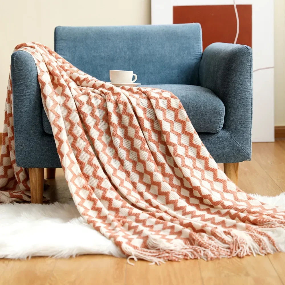 Nordic Stil Tjock Stickad Filt