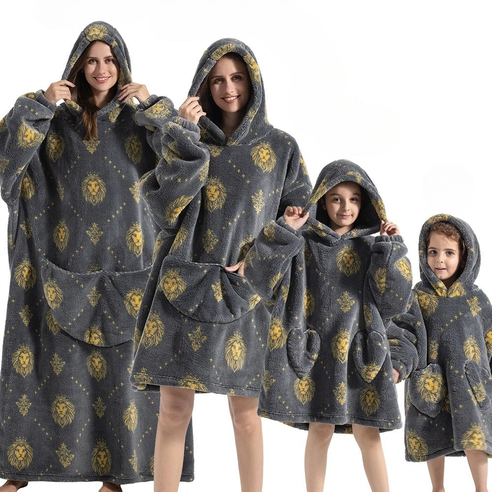 Oversize hoodiefilt med pumpamönster i fleece och flanell