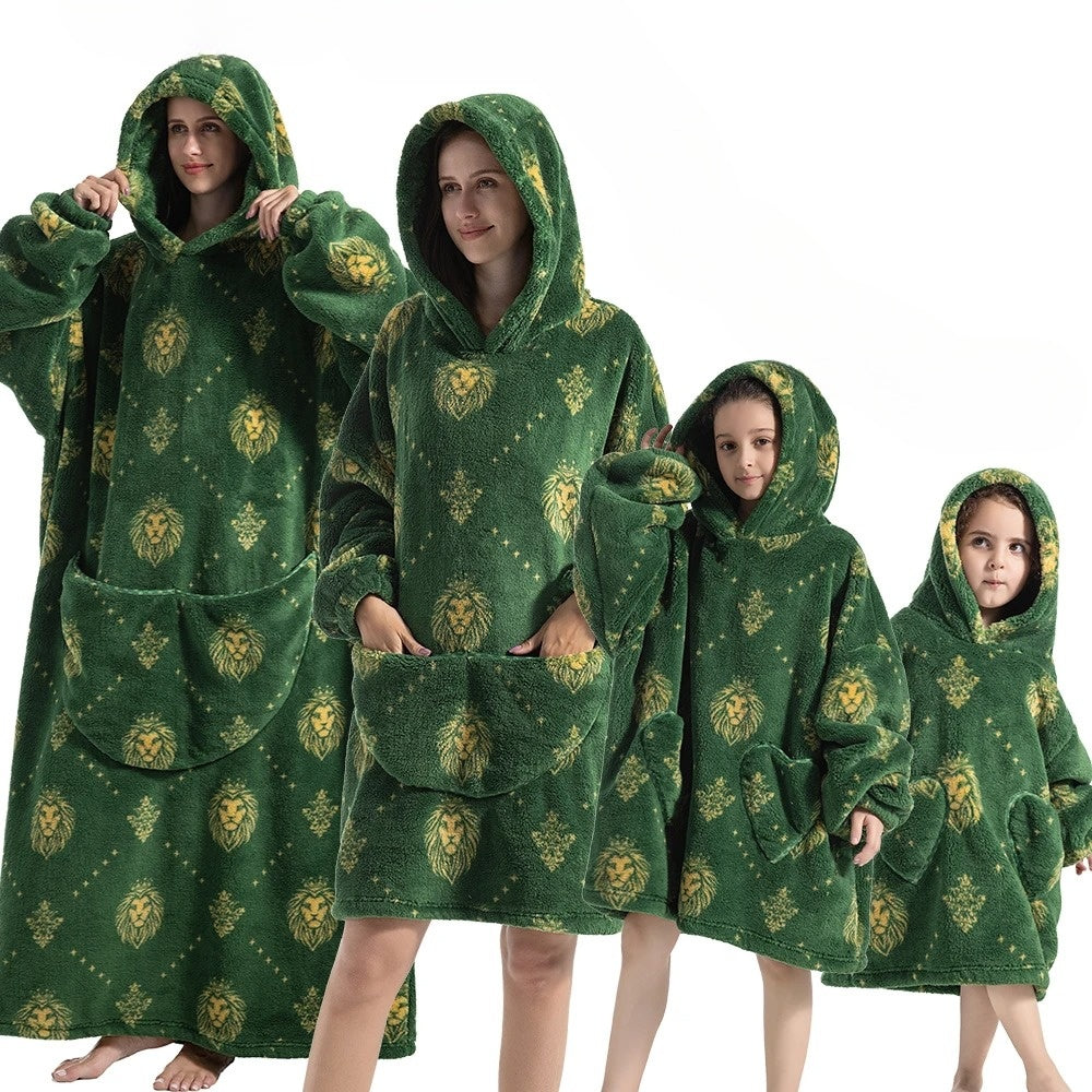 Oversize hoodiefilt med pumpamönster i fleece och flanell