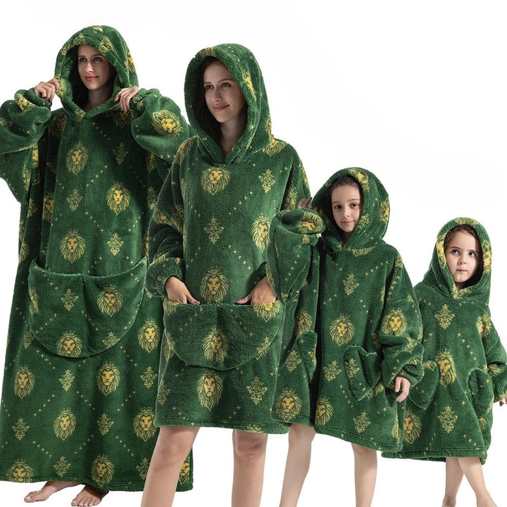 Oversize hoodiefilt med pumpamönster i fleece och flanell