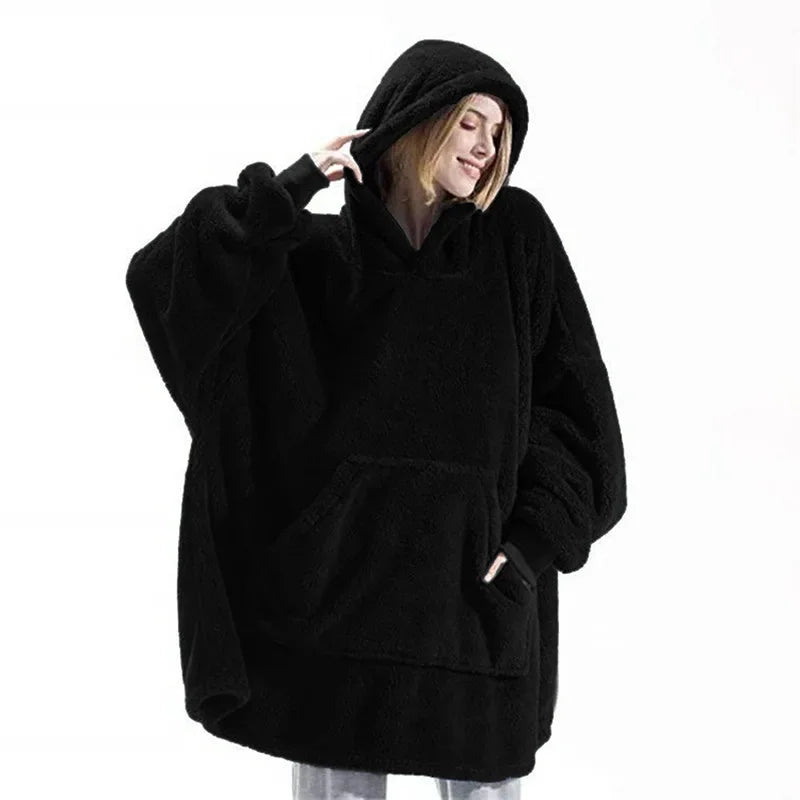 Oversize hoodiefilt i flanell med långa ärmar, unisex