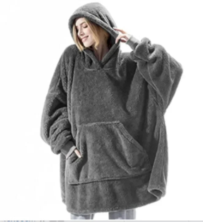 Oversize hoodiefilt i flanell med långa ärmar, unisex