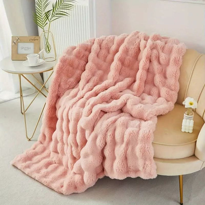 Supermjuk dubbellagrad pläd i fuskpäls för hela året