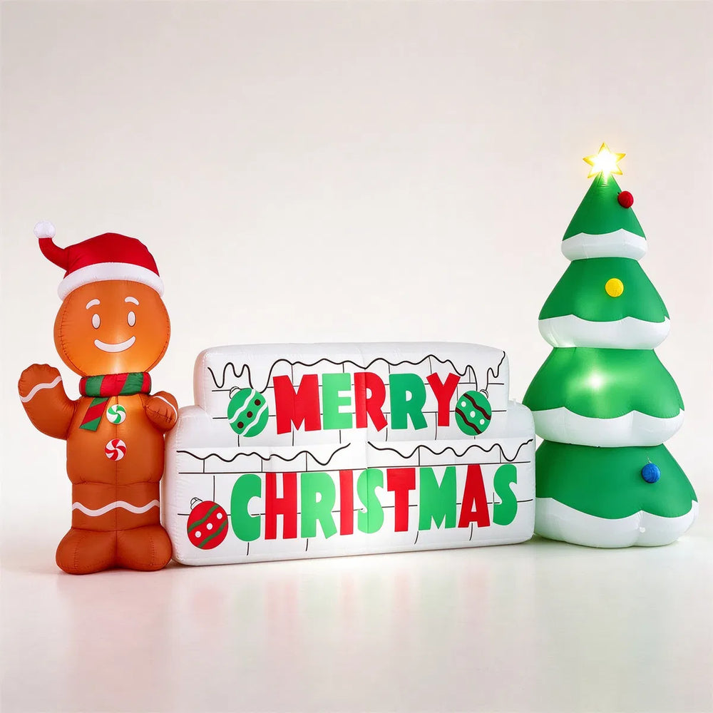 Uppblåsbar lysande julskylt med pepparkaksgubbe