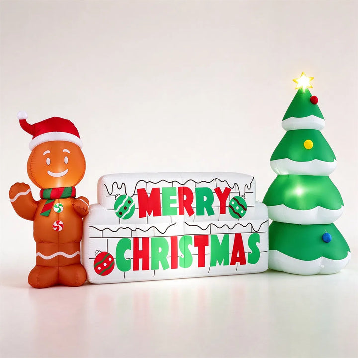Uppblåsbar lysande julskylt med pepparkaksgubbe