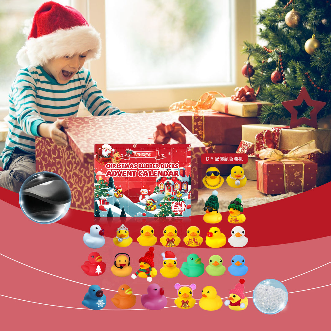 Adventskalender med gummiankor i julkläder
