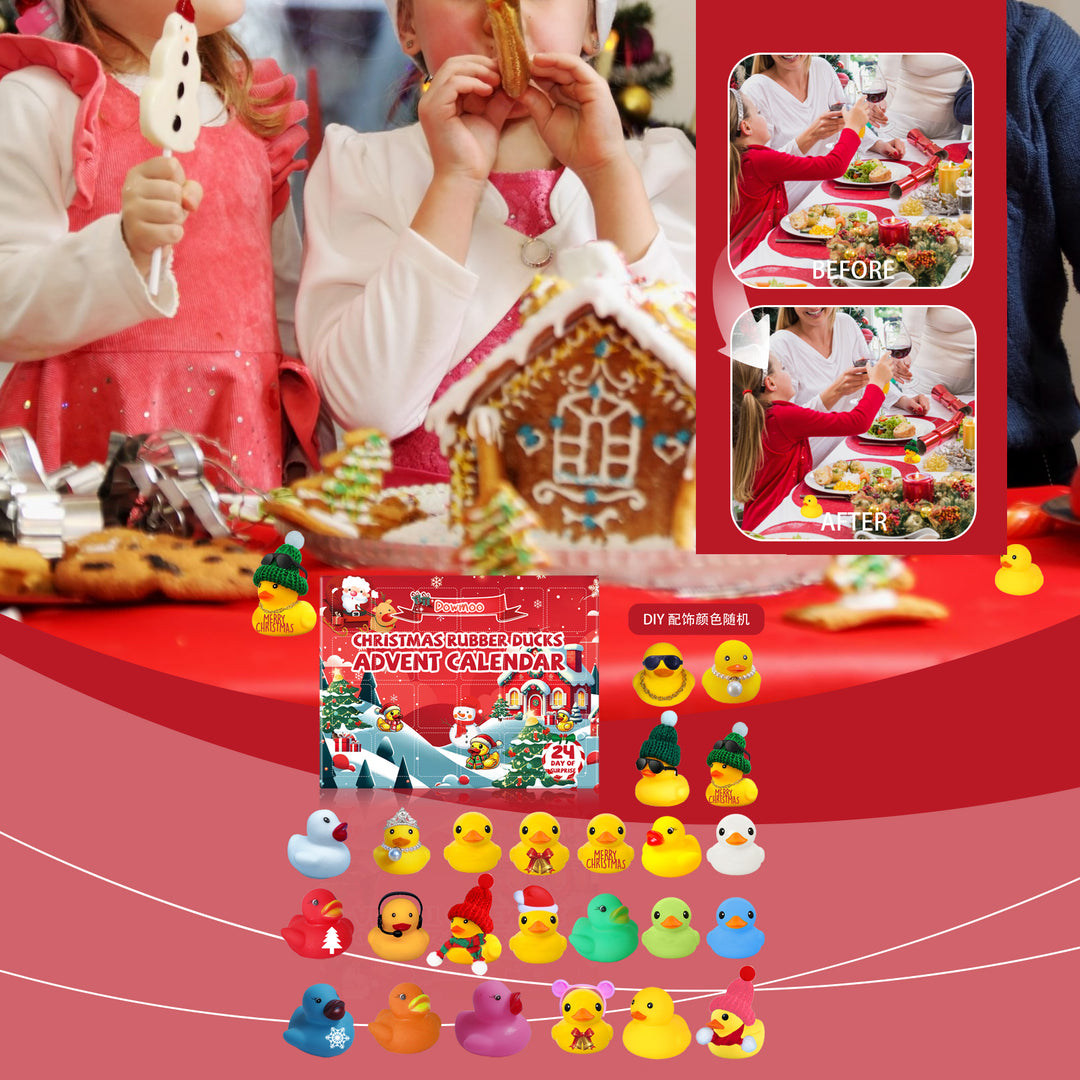 Adventskalender med gummiankor i julkläder