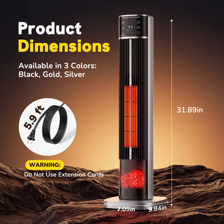 Hög tornvärmare med flamfönster och LED-display