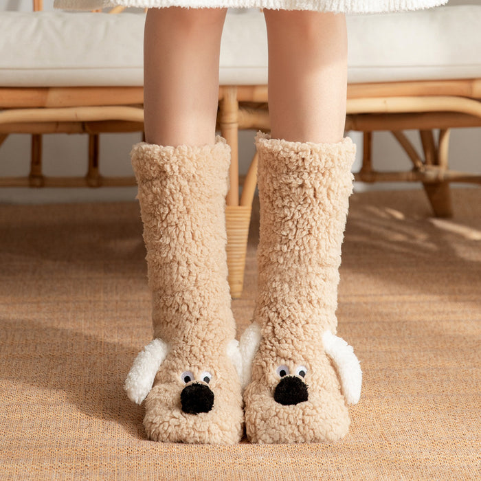 Myslunda Fluffiga hundsockor med 3D-ansikte och öron