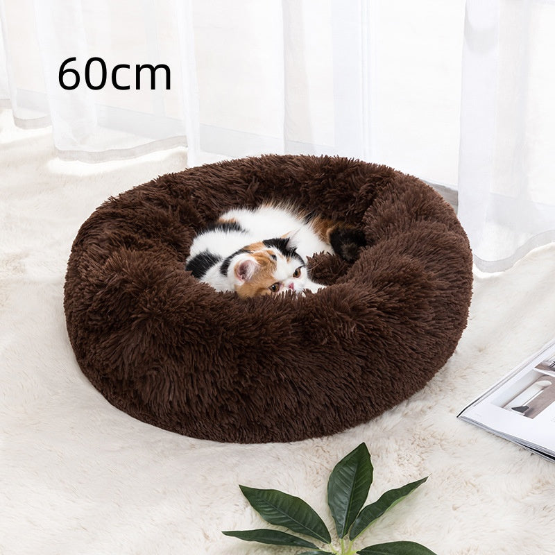 Rund kattbädd i varmt tyg, 30–100 cm, i fem färger