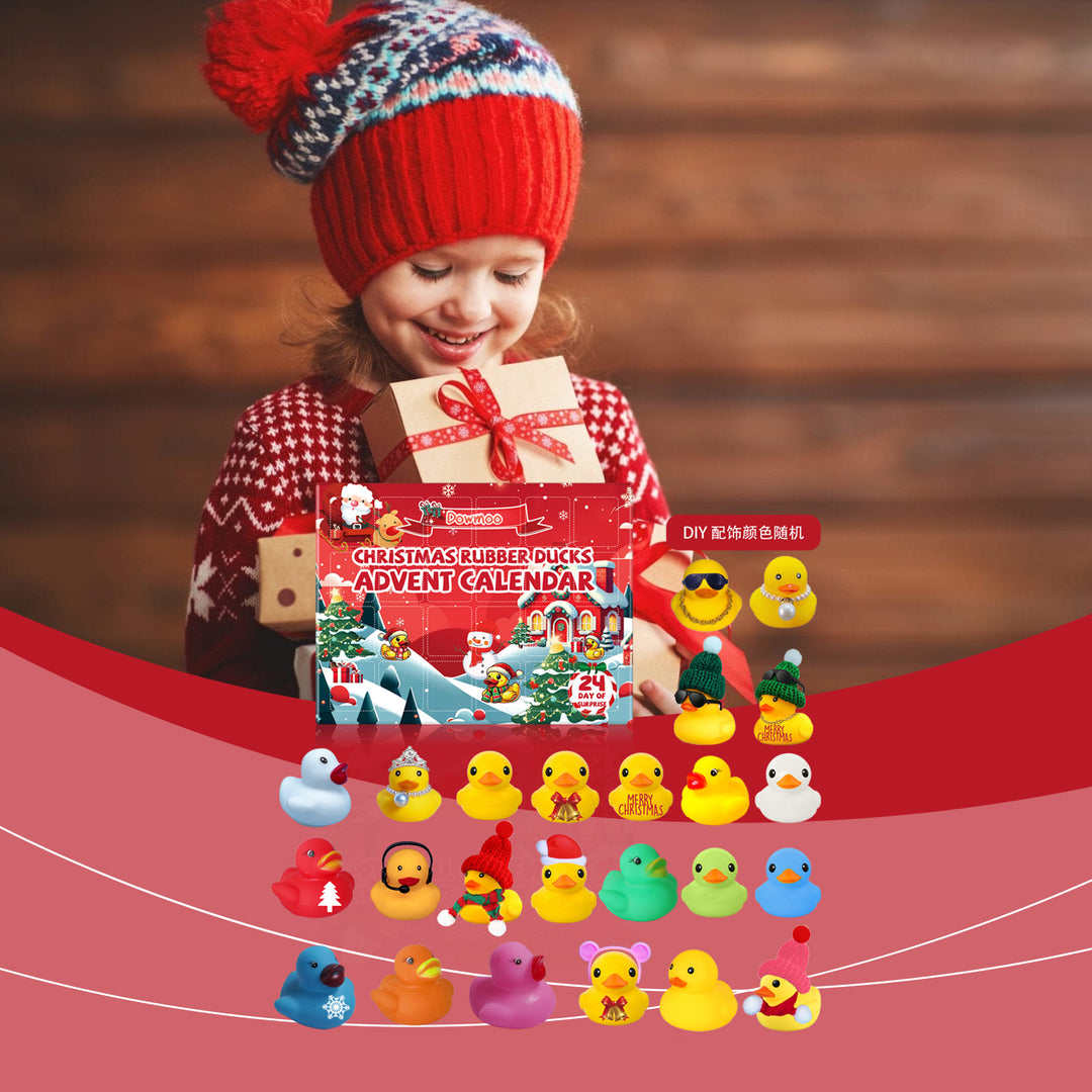 Adventskalender med gummiankor i julkläder