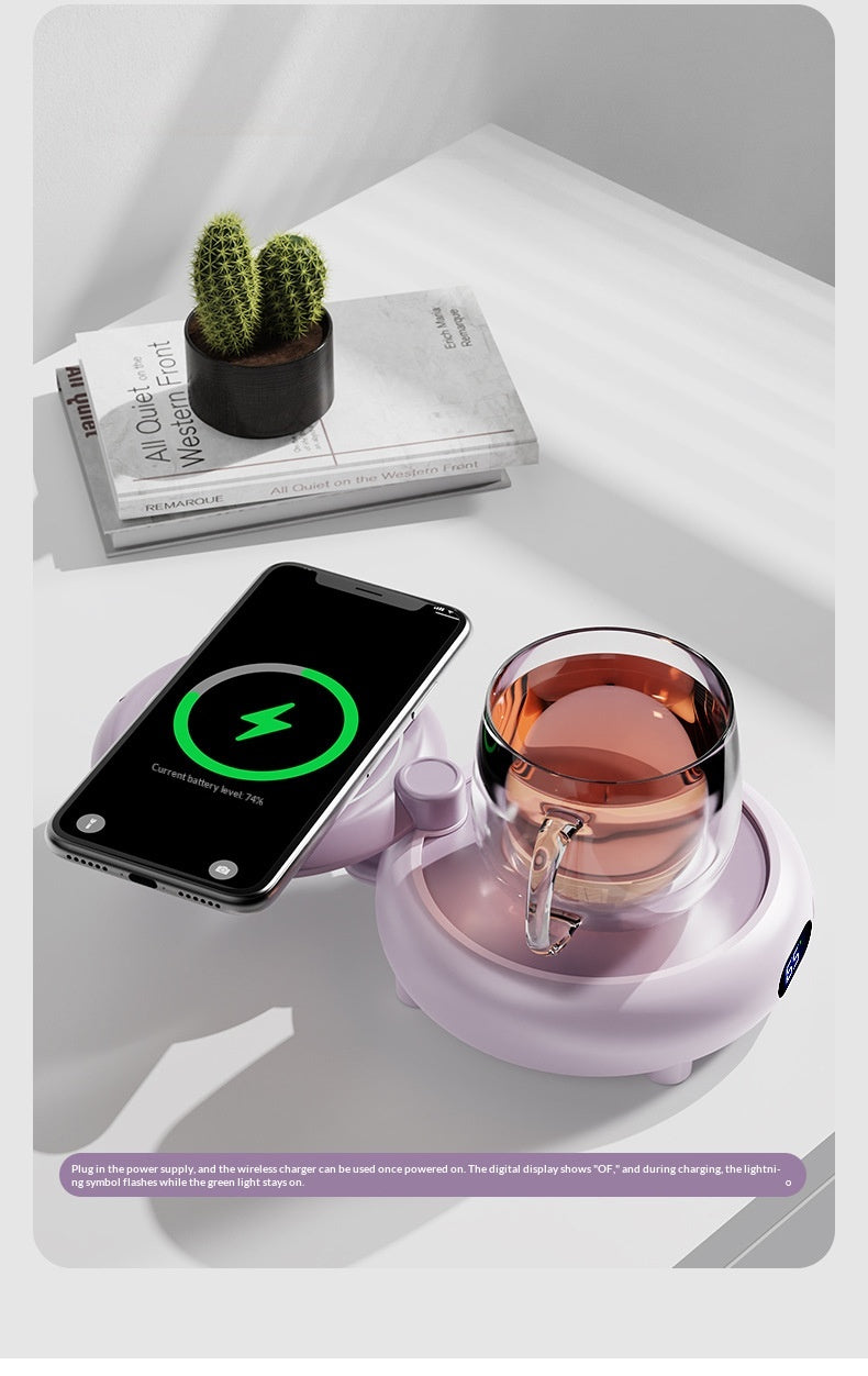 Rosa muggvärmare med mobil och kopp