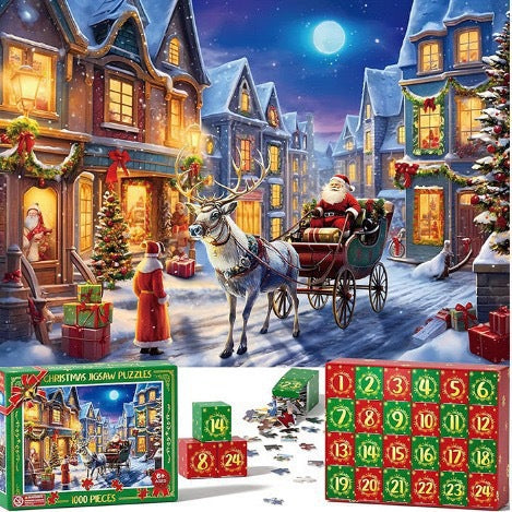 Adventskalender med pussel och julmotiv