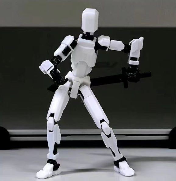 Myslunda 3D-printad robotfigur med rörliga leder