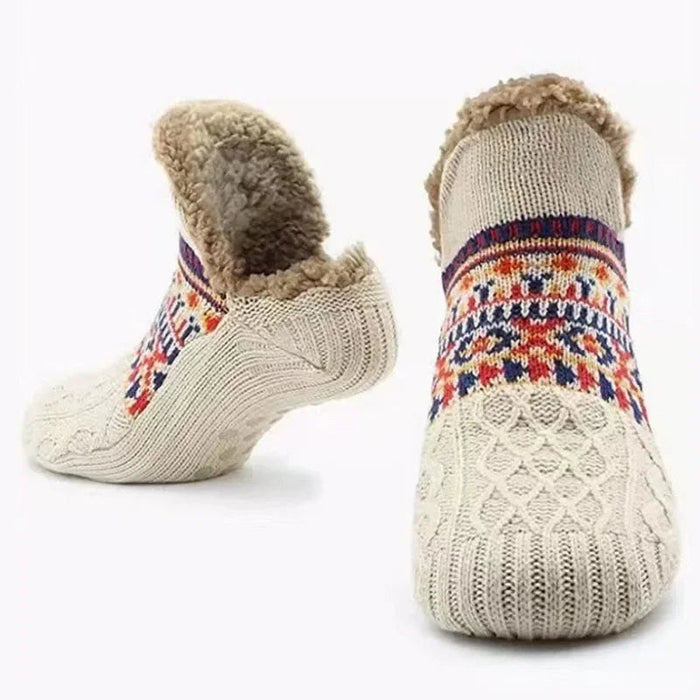 Myslunda™ Mysiga fleecefodrade strumpor med snömönster och halkskydd