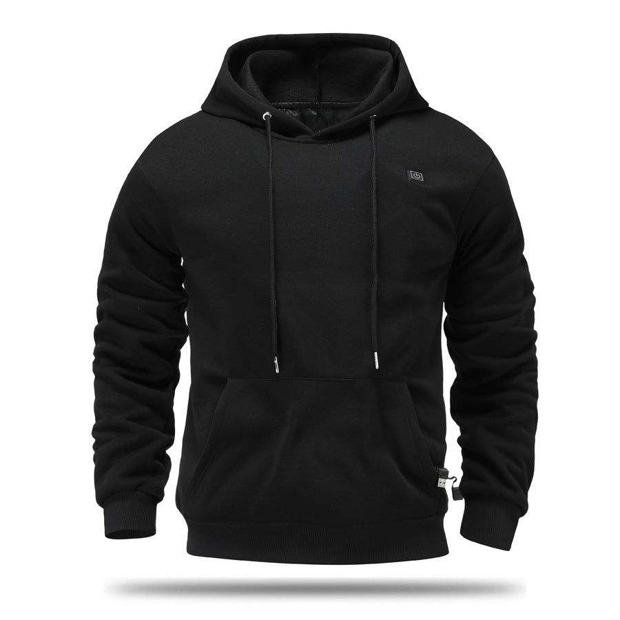 Svart eluppvärmd hoodie herr